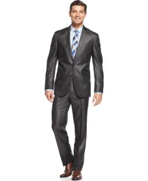 Kenneth Cole Reaction Suit Charcoal Basketweave Slim Fit