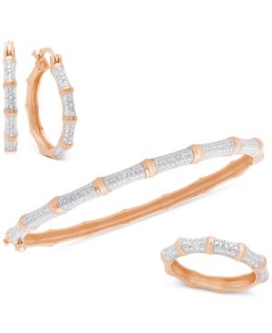 Victoria Townsend Diamond 3-pc Set (1/4 Ct. T.w.) Bamboo-look Bangle, Ring And Hoop Earrings In Rose Gold-plated Sterling Silver