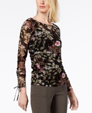 Inc International Concepts Printed Ruched-sleeve Top, Created For Macy's