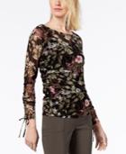 Inc International Concepts Printed Ruched-sleeve Top, Created For Macy's