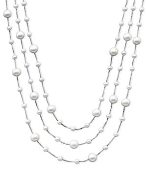 Sterling Silver Cultured Freshwater Pearl Necklace, Three Tier Tin Cup