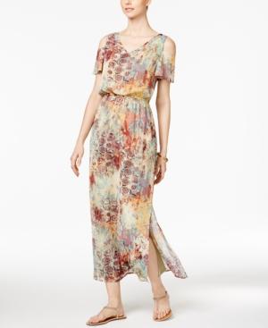 Nine West Printed Cold Shoulder Maxi Dress
