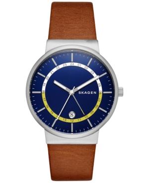 Skagen Men's Ancher Brown Leather Strap Watch 38mm Skw6253