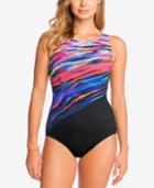 Reebok Northern Light Show Printed Tummy-control One-piece Swimsuit Women's Swimsuit