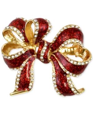 Holiday Lane Gold-tone Pave Bow Brooch, Created For Macy's