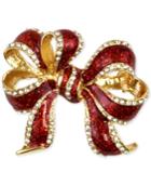 Holiday Lane Gold-tone Pave Bow Brooch, Created For Macy's