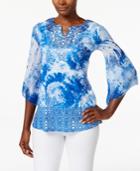 Jm Collection Petite Printed Split-neck Blouse, Only At Macy's