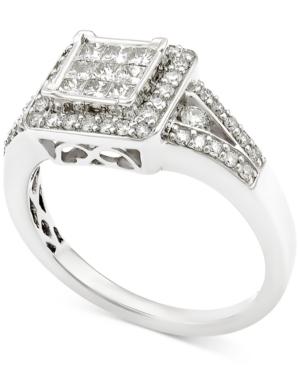 Diamond Cluster Engagement Ring (3/4 Ct. T.w.) In 14k White Gold
