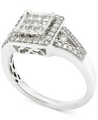 Diamond Cluster Engagement Ring (3/4 Ct. T.w.) In 14k White Gold