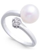 Cultured Freshwater Pearl (8mm) & Diamond Accent Bypass Ring In 14k White Gold