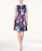 Ellen Tracy Printed Scuba Fit & Flare Dress