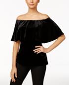 Msk Velvet Off-the-shoulder Ruffled Top