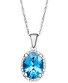 14k White Gold Necklace, Blue Topaz (2 Ct. T.w.) And Diamond Accent Oval Pendant