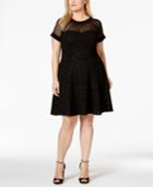 Betsy & Adam Plus Size Metallic Illusion A-line Dress