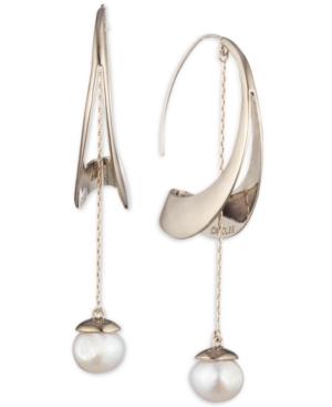Carolee Gold-tone Freshwater Pearl (11mm) Sculptural Linear Drop Earrings
