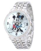 Disney Minnie Mouse & Mickey Mouse Women's Silver Alloy Watch With Glitz