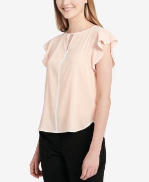 Calvin Klein Flutter-sleeve Keyhole Blouse
