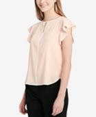 Calvin Klein Flutter-sleeve Keyhole Blouse