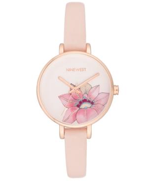 Nine West Women's Pink Faux Leather Strap Watch 34.5mm