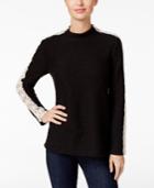 Style & Co. Mock-neck Lace-inset Top, Only At Macy's