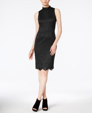 Bar Iii Lace Mock-neck Sheath Dress, Created For Macy's