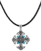 American West Turquoise Cross Braided Leather Pendant Necklace (1-3/4 Ct. T.w.) In Sterling Silver, 16 + 2 Extender