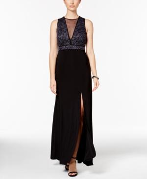 Nightway Petite Glitter Illusion Gown