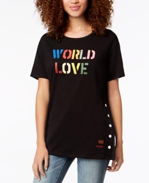 Peace Love World Side-snap Love-graphic T-shirt