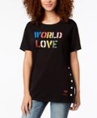 Peace Love World Side-snap Love-graphic T-shirt