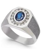 Men's Sapphire (1 Ct. T.w.) & Diamond (3/8 Ct. T.w.) Textured Ring In 14k White Gold