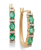 14k Gold Earrings, Emerald (1 Ct. T.w.) And Diamond (1/8 Ct. T.w.) Hoop Earrings