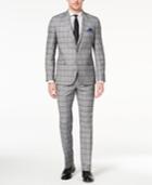 Nick Graham Men's Slim-fit Stretch Gray/white Plaid Suit