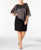 Connected Plus Size Metallic Cape-overlay Dress