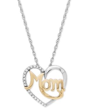 Diamond Mom Heart Pendant (1/10 Ct. T.w.) In Sterling Silver And 14k Gold