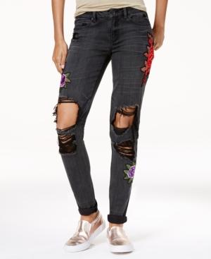 Rewash Juniors' Rose-patch Ripped Classic Skinny Jeans