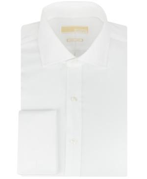 Michael Michael Kors Dress Shirt, No Iron Twill White Solid Long-sleeved Shirt With French Cuff