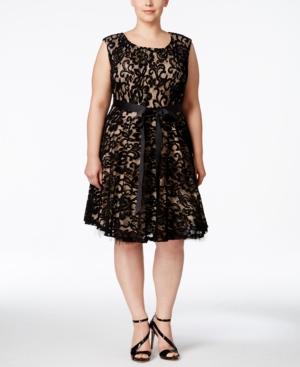 Betsy & Adam Plus Size Lace Fit & Flare Dress