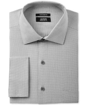 Alfani Men's Classic/regular Fit Performance Stretch Easy-care French Cuff Gray Step Twill Dress Shirt, Only At Macy's