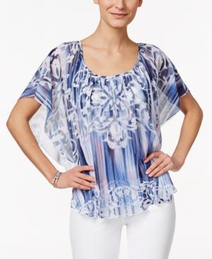 Jm Collection Printed Butterfly-sleeve Top, Only At Macy's