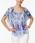 Jm Collection Printed Butterfly-sleeve Top, Only At Macy's