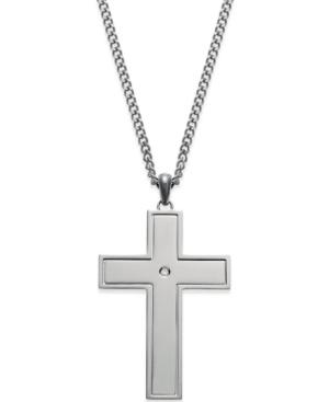 Men's Cubic Zirconia Accent Reversible Cross Pendant Necklace In Stainless Steel