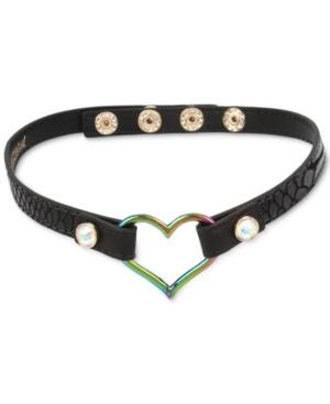 Betsey Johnson Two-tone Open Heart Black Leather Choker Necklace