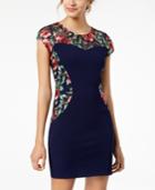 Bcx Juniors' Embroidered Illusion-contrast Bodycon Dress