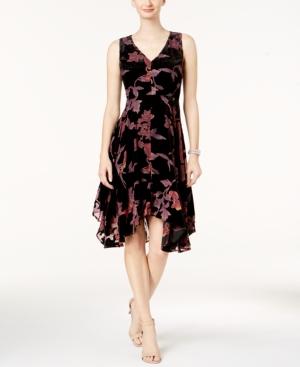 Ivanka Trump Velvet Floral Handkerchief-hem Dress
