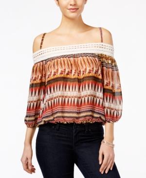 Bcx Juniors' Printed Sheer Cold-shoulder Blouse