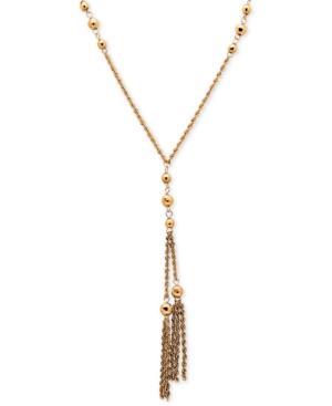 Beaded Tassel Lariat Necklace In 14k Gold