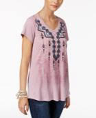 Style & Co Embroidered Graphic-print Top, Created For Macy's