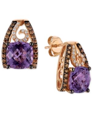 Le Vian Chocolatier Grape Amethyst (4 Ct. T.w.) And Diamond (1/2 Ct. T.w.) Stud Earrings In 14k Rose Gold