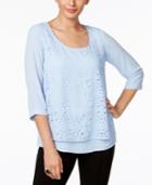 Ny Collection Eyelet-overlay Top