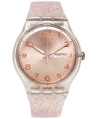 Swatch Women's Swiss Pink Glistar Pink Glitter Semi-transparent Silicone Strap Watch 41mm Suok703